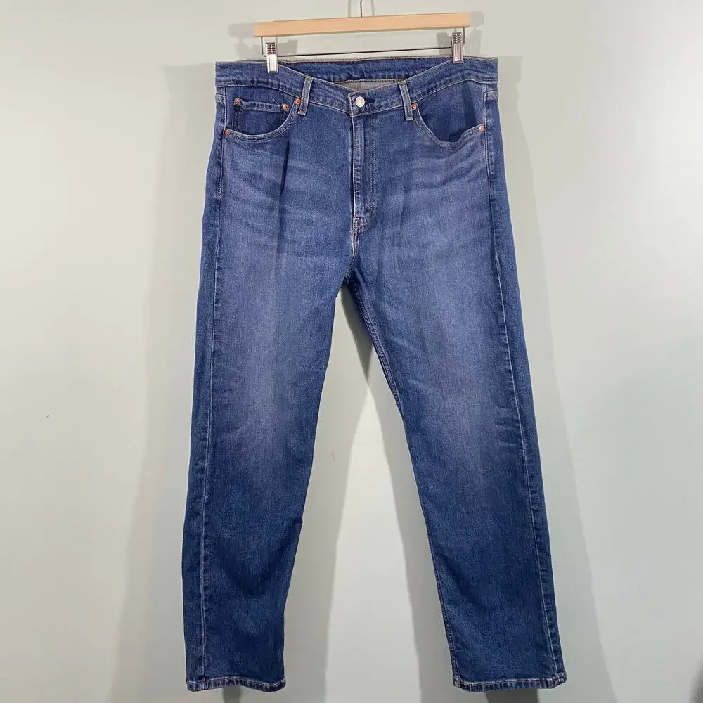 Levi's Men Blue Medium Wash 505 Regular Fit Straight Leg Jeans Size 38 x 32